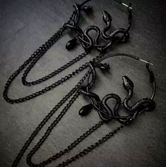 Dark Kharma by Avelon Jewelry - Black serpent large hoop earrings